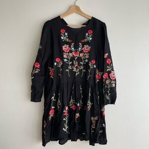 Embroidered Black Long Sleeve Dress